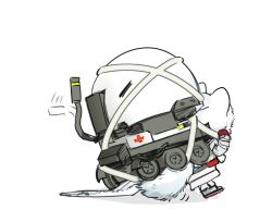 1boy animal_ears arknights carrying chibi cross harness highres lancet-2_(arknights) piggyback qanipalaat_(arknights) red_cross short_hair simple_background tagme tail white_background yyb