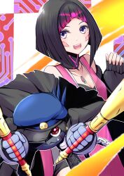 Rule 34 | 1girl, banchomamemon, baseball bat, digimon, digimon (creature), fangs, hat, highres, red eyes