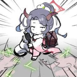 1girl akira_(manga) akira_slide blue_archive drifting dust_cloud fur-trimmed_kimono fur_collar fur_trim fuuka_(blue_archive) fuuka_(new_year)_(blue_archive) gradient_clothes gradient_kimono hair_on_horn halo highres japanese_clothes kimono komori_yu looking_at_viewer motor_vehicle motorcycle official_alternate_costume on_motorcycle osechi parody pink_kimono riding scene_reference scooter sliding solo white_kimono