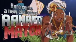 Rule 34 | 1girl, absurdres, breasts, cleavage, dark-skinned female, dark skin, elena (street fighter), feet up, flower, grass, halterneck, headband, highres, lying, official alternate costume, official alternate hairstyle, on stomach, overalls, shioajiass, smile, solo, street fighter, street fighter 6, the pose, very dark skin, white hair
