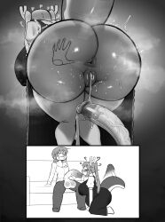 1boy 1girl after_vaginal aftersex anus breasts bulge closed_eyes cum cum_in_pussy fellatio futa_with_female futanari glasses grabbing_another&#039;s_ass grabbing_from_behind groping heykerart horns huge_breasts huge_penis huge_testicles inflation kobayashi-san_chi_no_maidragon kobayashi_(maidragon) large_penis licking licking_penis long_hair maid maid_headdress monochrome open_mouth penis sex sex_from_behind sitting stomach_bulge sweat testicles tohru_(maidragon) tongue tongue_out veins veiny_penis