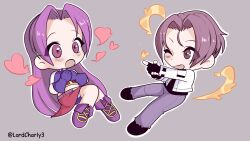 1boy 1girl asamiya_athena brown_hair charlyarts fingerless_gloves gloves hair_ornament idol kusanagi_kyou psycho_soldier purple_hair snk star_(symbol) star_hair_ornament the_king_of_fighters the_king_of_fighters_2002