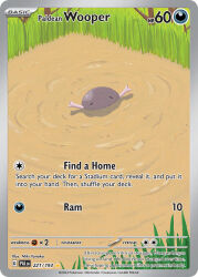 Rule 34 | artist name, card (medium), character name, closed eyes, company name, copyright name, copyright notice, english text, grass, mud, nintendo, no humans, official art, outdoors, paldean wooper, partially submerged, pokemon, pokemon (creature), pokemon card, pokemon focus, pokemon tcg, solo, tanaka miki, third-party source, trading card