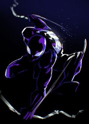 Rule 34 | 1boy, absurdres, animal print, black background, black bodysuit, black theme, bodysuit, gradient background, highres, isaacchief300, male focus, marvel, mask, motion lines, muscular, muscular male, silk, solo, spider-man, spider-man (series), spider print, spider web, superhero costume, symbiote