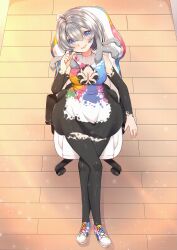 1girl absurdres animated animated_gif athera_asyra blue_eyes bodypaint chair chumu_(teuthidan) cleavage_cutout clothing_cutout commission commissioner_upload grey_hair highres office_chair original paint_splatter paint_splatter_on_face sitting smile swivel_chair tentacle_hair