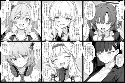 6+girls bandaid bandaid_on_arm blue_archive blush eimi_(blue_archive) gloves greyscale hair_behind_ear hair_between_eyes hair_ornament hairband hairclip hand_on_own_face headphones headphones_around_neck highres himari_(blue_archive) jacket koyuki_(blue_archive) long_hair looking_at_viewer looking_to_the_side monochrome multiple_girls necktie noa_(blue_archive) open_mouth parted_lips pointy_ears rio_(blue_archive) shirt sidelocks sweatdrop teeth turtleneck turtleneck_shirt twintails two_side_up upper_teeth_only yuuka_(blue_archive) zhong_zi_sheliu