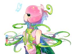 Rule 34 | bare shoulders, bug, butterfly, digimon, digimon (creature), dress, flat chest, green hair, green wings, highres, insect, lilimon, long hair, looking up, pink dress, plant, plant hair, solo, upper body, vines, wings, youzaiyouzai112