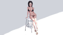 1girl artist_request bikini navel simple_background stool swimsuit tagme white_background