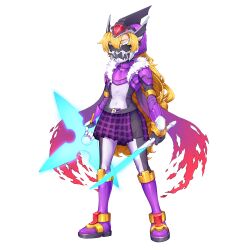 Rule 34 | 1girl, absurdres, armor, armored boots, armored gloves, assault visor, asymmetrical dual wielding, belt, biometal, body armor, bodystocking, boots, breasts, ciel (mega man), commission, commissioner upload, covered navel, crossover, dual wielding, energy sword, forehead jewel, full body, fur trim, gauntlets, helmet, highres, holding, holding shuriken, holding sword, holding weapon, ib (kouri), kiauwrenn, knee boots, mary (ib), mask, mega man (series), mega man zx, model p (mega man), mouth mask, multiple weapons, non-web source, petite, plaid clothes, plaid skirt, pleated skirt, scarf, shoulder armor, shuriken, skirt, small breasts, sword, thighs, transparent background, weapon