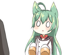 0_0 1boy 1girl :3 ahoge akashi_(azur_lane) azur_lane backpack bad_id bad_pixiv_id bag bell choker green_hair greenteaneko highres long_sleeves neck_bell parted_lips ribbon_choker school_bag sleeves_past_wrists surprised