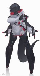 1girl absurdres belt black_hair breasts covered_navel dress echanis_enicha highres jacket large_breasts no_eyes original red_nails short_dress tail thighhighs white_background white_dress