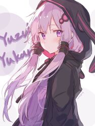 animal_hood dress highres hood hooded_jacket jacket purple_dress purple_eyes purple_hair rabbit_hood vocaloid voiceroid yuzuki_yukari