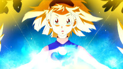 Rule 34 | 1girl, aura, blonde hair, dragon ball, dragonball z battle of gods, female focus, gradient background, hairband, highres, looking at viewer, solo, spoilers, super saiyan, tom skender, videl
