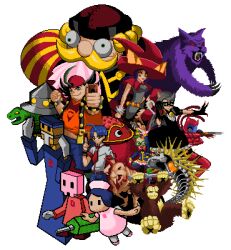ahoge animal_ears antidote_nurse backwards_hat belt black_hair blonde_hair blue_hair blue_pants bow bowtie brown_belt card cat_ears cat_girl_magician cat_tail cathy_(yu-gi-oh!) chewbone commentary_request debugger_x debugger_y duel_monster facial_hair flipangutan gloves green-framed_eyewear grey_hair hat holding holding_card large_syringe lowres mask matsu_niwatori monster_cat mouth_mask multiple_boys multiple_girls mustache necktie nurse_cap omoteura_tokunosuke open_mouth oversized_object pants pixel_art porcupine_fish red_bow red_bowtie red_necktie surgical_mask syringe tail takeda_tetsuo tin_archduke tin_goldfish todoroki_takashi twin_tail_cat_lady ufo_turtle white_gloves yu-gi-oh! yu-gi-oh!_zexal