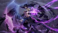 1girl artist_request breasts groin large_breasts league_of_legends looking_at_viewer morgana_(league_of_legends) navel tagme