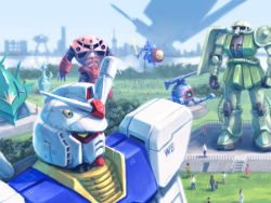 1970s_(style) 1980s_(style) ball_(gundam) big_zam colony_drop elmeth gundam gyan mecha mobile_suit_gundam oldschool retro_artstyle robot rx-78-2_gundam space_habitat tagme z&#039;gok z&#039;gok_char_custom zaku zaku_ii
