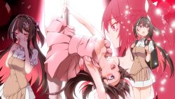 1girl arm_up armpits azki_(4th_costume)_(hololive) azki_(hololive) black_hair breasts collared_dress colored_inner_hair dress facial_mark hair_between_eyes hair_intakes hair_ornament hairclip half_up_half_down_braid head_back highres hololive hololive_grand_theft_auto leg_up long_hair medium_breasts mole mole_under_eye money multicolored_hair multiple_views open_mouth pink_dress pink_hair pleated_dress pole pole_dancing purple_eyes red_hair smoking split standing standing_on_one_leg standing_split streaked_hair stripper_pole virtual_youtuber white_dress white_hair yuto_(dialique)