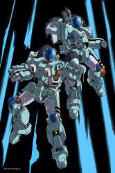 armor black_background clenched_hand clenched_hands gun head_tilt helmet highres holding holding_gun holding_weapon kikou_souseiki_mospeada looking_at_viewer mecha mospeada_(mecha) power_armor ride_armor robot science_fiction weapon wheel yamada_yuuji