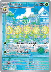 artist_name blue_sky bottle card_(medium) character_name closed_eyes closed_mouth cloud company_name copyright_name copyright_notice day english_text fence food fruit gen_2_pokemon hand_fan hat house komatsu_shinya nintendo no_humans official_art open_mouth plant pokemon pokemon_(creature) pokemon_card pokemon_focus pokemon_tcg sky smile straw_hat sunflora sunkern third-party_source trading_card tree unworn_hat unworn_headwear watermelon wind_chime window wooden_fence