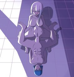 1boy 1girl amazon_position breasts camper34 clenched_teeth completely_nude cyberpunk:_edgerunners cyberpunk_(series) cyberpunk_edgerunners femdom girl_on_top hetero highres holding_legs katsuo_tanaka legs_up licking_lips looking_at_viewer lucy_(cyberpunk) lucyna_kushinada medium_breasts multicolored_hair netflix netorare nipples nude penis second-party_source sex tagme teeth tongue tongue_out vaginal