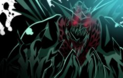 Rule 34 | bilan, claws, climax entertainment, dark savior, fangs, glowing, glowing eyes, horns, ink, looking at viewer, mandibles, monster, shiny skin, simple background, spikes, tagme, tendoujisoujirou