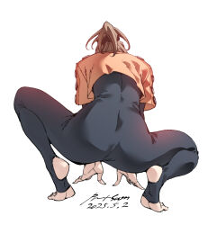 1girl brown_hair nabipenciller ponytail simple_background tagme