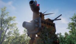 1other ancienttroiamon cannon digimon digimon_(creature) other_focus red_eyes solo wood