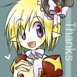 Rule 34 | 1girl, :d, ark kan, black hat, blonde hair, blue background, blush, bow, commentary request, dress, frilled hat, frills, hat, hat bow, heart, high priest (ragnarok online), juliet sleeves, long sleeves, looking at viewer, lowres, open mouth, puffy sleeves, purple eyes, ragnarok online, red dress, short hair, simple background, smile, solo, thank you, top hat, two-tone dress, upper body, white bow, white dress