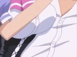 2000s animated animated_gif breasts flirting grabbing_another&#039;s_breast groping kazetsubaki_kuriko large_breasts maburaho school_uniform