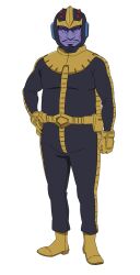 1boy belt black_bodysuit bodysuit boots facial_hair fat full_body gaia_(gundam) gloves gundam gundam_gquuuuuux hand_on_own_hip helmet highres looking_at_viewer male_focus mecha_pilot_suit muscular official_art simple_background solo standing transparent_background yellow_boots yellow_gloves