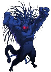 1boy \o/ absurdres arms_up bengus black_skin blackheart_(marvel) claws colored_skin from_above game_cg glowing glowing_eyes highres long_hair long_tail male_focus marvel marvel_super_heroes_vs._street_fighter marvel_vs._capcom muscular no_mouth non-web_source official_art outstretched_arms pectorals red_eyes solo tail white_background