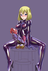1futa anatomy blonde_hair blue_eyes blush bone breasts censored cyborg damu_otoko erection facing_viewer fallopian_tubes futanari grey_background high_heels looking_at_viewer muscular nipples ovaries penis purple_background see-through_clothes see-through_body shiny_skin shoes short_hair simple_background sitting skeleton skin_tight solo spread_legs stool sweat testicles urethra uterus vagina_nipples veins what x-ray
