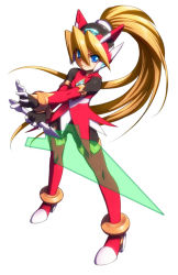 android blonde_hair blue_eyes capcom ciel_(mega_man) energy_blade helmet mega_man_(series) mega_man_zero_(series) ponytail sokobe_hiyori sword weapon