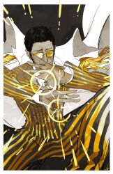 1boy 6cheetah absurdres devil_fruit_power formal_clothes glasses highres kizaru_(one_piece) male_focus one_piece pants solo striped_suit suit sunglasses tinted_eyewear vertical-striped_suit yellow_suit