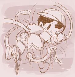 anal anus artist_request bad_tag black_hair bound child completely_nude cum legs moaning monster mother_(series) mother_2 ness_(mother_2) nintendo nude penis perineum rape sex shirt shorts shota super_smash_bros. tears tentacles testicles tied_up underwear yaoi