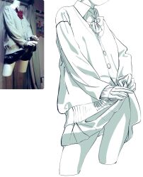 bow bowtie cropped_legs guide long_sleeves monochrome original solo sumi7712
