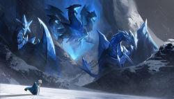 1boy brionac_dragon_of_the_ice_barrier cape commentary_request dragon duel_monster epic gungnir_dragon_of_the_ice_barrier holding holding_staff ice ice_dragon monster mountain multiple_heads prior_of_the_ice_barrier scenery sihai_(wsskdywe) snow staff standing trishula_dragon_of_the_ice_barrier yu-gi-oh!