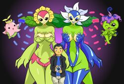 Rule 34 | absurdres, alraumon, digimon, digimon (creature), flower, highres, lalamon, leaf, open mouth, petals, plant, sunflower, sunflowmon, tail