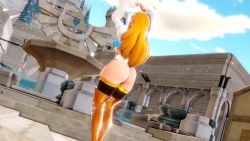 1girl 20s 3d animated arms_up ass ass_shake backless backless_leotard black_thighhighs blonde_hair blue_leotard boots breasts castle clapping cloud cloudy_sky dutch_angle female_focus fountain gold_boots gold_trim highleg highleg_leotard honey_select huge_ass hyrule_castle illusion_soft jiggle leotard long_hair long_sleeves medium_breasts narrow_waist nintendo outdoors pointy_ears prevence princess princess_zelda puffy_sleeves sky solo sound statue the_legend_of_zelda the_legend_of_zelda:_breath_of_the_wild thick_thighs thigh_boots thighhighs thighhighs_under_boots thighs video