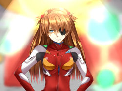 10s 1girl :c blue_eyes breasts brown_hair evangelion:_3.0_you_can_(not)_redo eyepatch female_focus ffmania7 hair_ornament hands_on_own_hips isshiki_(ffmania7) light_brown_hair long_hair looking_at_viewer mecha_pilot_suit neon_genesis_evangelion plugsuit_(evangelion) rebuild_of_evangelion solo souryuu_asuka_langley upper_body