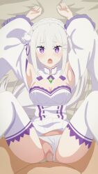 Rule 34 | animated, animated gif, armpits, bouncing breasts, breasts, censored, clothed sex, clothing aside, emilia (re:zero), gureuto, mosaic censoring, panties, panties aside, re:zero kara hajimeru isekai seikatsu, sex, thighs, underwear, vaginal
