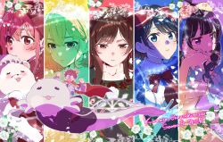 1boy 5girls alice_(alice_in_wonderland) alice_(alice_in_wonderland)_(cosplay) apple bear bow cape cinderella_(fairy_tale_character) cinderella_(fairy_tale_character)_(cosplay) cosplay crown eating fantasy fish flower food fork fruit hair_bow highres hirayama_kanna kanojo_okarishimasu kinoshita_kazuya little_red_riding_hood_(fairy_tale_character) little_red_riding_hood_(fairy_tale_character)_(cosplay) mizuhara_chizuru multiple_girls nanami_mami official_art prince princess red_cape red_hood rose sakurasawa_sumi sarashina_ruka sleeping_beauty_(fairy_tale_character) sleeping_beauty_(fairy_tale_character)_(cosplay) snow_white_(fairy_tale_character) snow_white_(fairy_tale_character)_(cosplay) yaemori_mini