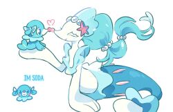 Rule 34 | 1brad, beads, closed eyes, closed mouth, commentary, gen 7 pokemon, heart, looking at another, nintendo, no humans, noses touching, pokemon, pokemon (creature), pokemon focus, popplio, primarina, smile, symbol-only commentary