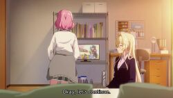 3girls amaori_haruna amaori_renako animated blonde_hair blue_eyes blush bra breasts controller game_controller girl_on_top hug imminent_cunnilingus indoors kiss multiple_girls ouzuka_mai pink_hair purple_eyes siblings sisters skirt slapping sound surprised tagme television underwear undressing_another video walk-in watashi_ga_koibito_ni_nareru_wake_naijan_murimuri! yuri
