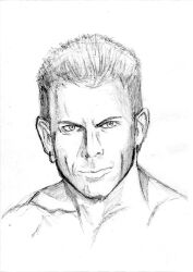 1boy closed_mouth danny_lee earrings furrowed_brow gachimuchi grey_hair highres jewelry looking_at_viewer male_focus miyayuu19 muscular muscular_male short_hair simple_background single_earring sketch solo white_background
