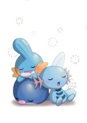 3others blush_stickers character_signature closed_eyes closed_mouth drooling gen_1_pokemon gen_2_pokemon gen_3_pokemon highres light_blush lying mouth_drool mudkip multiple_others nintendo no_humans noir_(noir_0010) on_stomach open_mouth pokemon pokemon_(creature) poliwag shadow signature sitting sleeping sleeping_on_pokemon sleeping_together sleeping_upright squeans white_background wooper