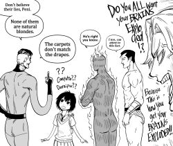 absurdres anger_vein angry armlet ass backpack bag bb_(baalbuddy) black_hair blonde_hair bodysuit burning butt_crack confused emma_frost fantastic_four highres jewelry johnny_storm male_swimwear marvel marvel_rivals multicolored_hair muscular muscular_male namor peni_parker pointy_ears randoseru reed_richards screaming spider-man_(series) stretched_limb swim_trunks two-tone_hair x-men