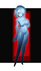 1girl absurdres alternate_color alternate_shiny_pokemon arm_at_side blue_eyes blue_hair blue_sclera blue_skin blush bob_cut breasts choker closed_mouth collarbone colored_sclera colored_skin covered_erect_nipples fang fang_out female_focus full_body gardevoir gen_3_pokemon groin hair_over_one_eye hand_on_own_chest hand_up highres large_breasts legs looking_to_the_side maebari multicolored_background navel nintendo nude one_eye_covered pasties pointy_ears pokemon pokemon_(creature) raised_eyebrows roast_(pixiv_36425058) shiny_skin short_hair shy slit_pupils solo standing stomach thighs