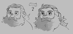 1boy ahoge arogiris beard beard_over_mouth cropped_shoulders dungeon_meshi dwarf facial_hair greyscale long_beard looking_ahead male_focus monochrome mustache senshi_(dungeon_meshi) sketch thick_mustache very_long_beard