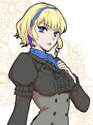 1girl blonde_hair blue_hairband colored_inner_hair constance_von_nuvelle drill_hair drill_sidelocks fire_emblem fire_emblem:_three_houses garreg_mach_monastery_uniform hairband highres multicolored_hair nintendo purple_hair scarf_choker sidelocks two-tone_hair umehime